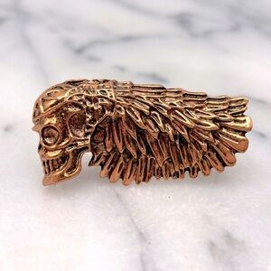 Antique Copper Color SKULL‎ & Feather Duo Finger/Knuckle Ring